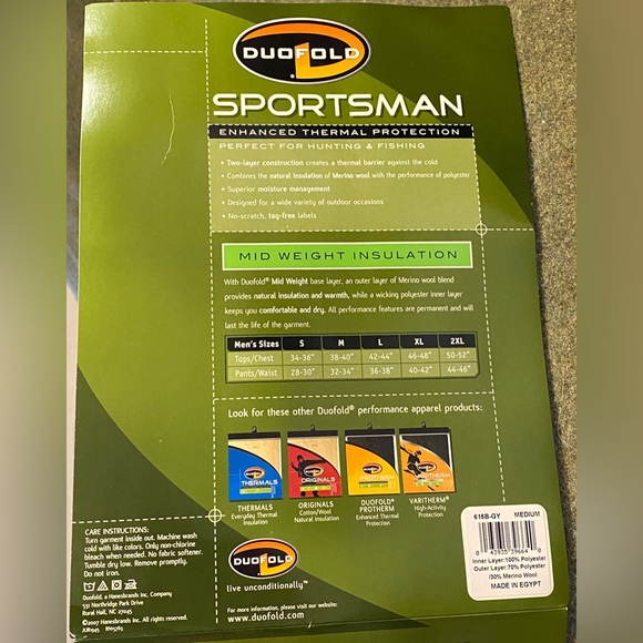 NEW Duofold Sportsman Mid-Weight Thermal Pants, Men’s Medium 32-34” Waist - Picture 5 of 6